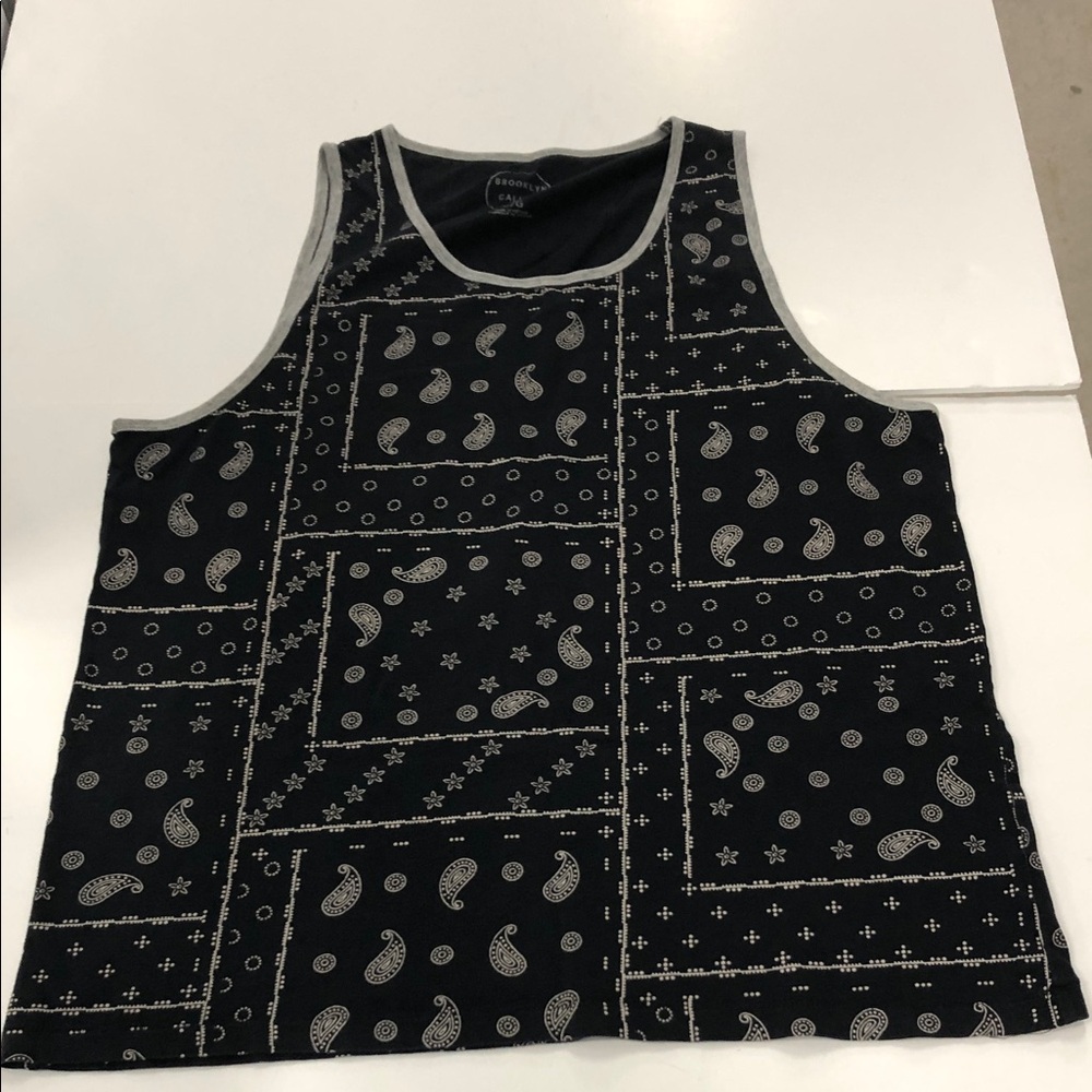 Black and white mens T-shirt Bandana style print.